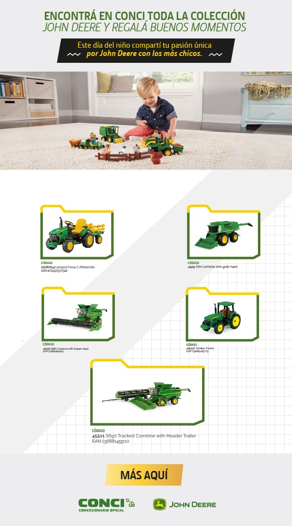 En el mes del niño encontrá toda la colección John Deere para compartir con los mas pequeños de la casa toda tu pasión por el verde